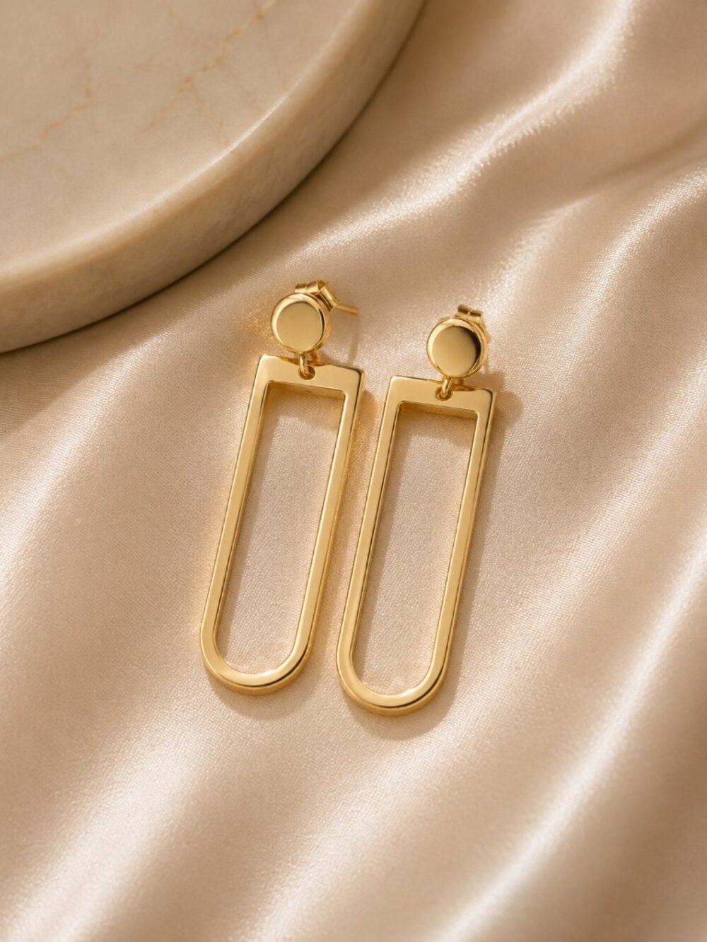 Gold Tone Geometric Open Rectangle Drop Earrings – Modern Statement Jewelry